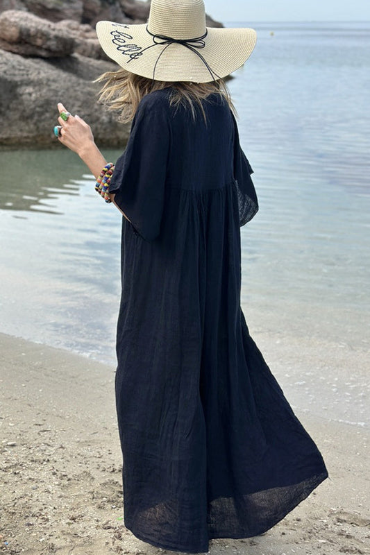 CM | MIRA maxi vestido con escote en V y rayas