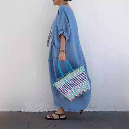 CM | Bolsillo monocolor Escote redondo Vestido largo