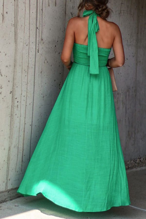 CM | Elmhurst Maxi vestido verde con escote halterneck plisado