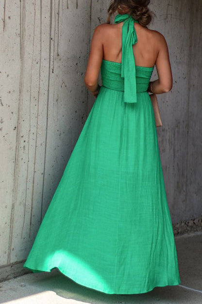CM | Elmhurst Maxi vestido verde con escote halterneck plisado