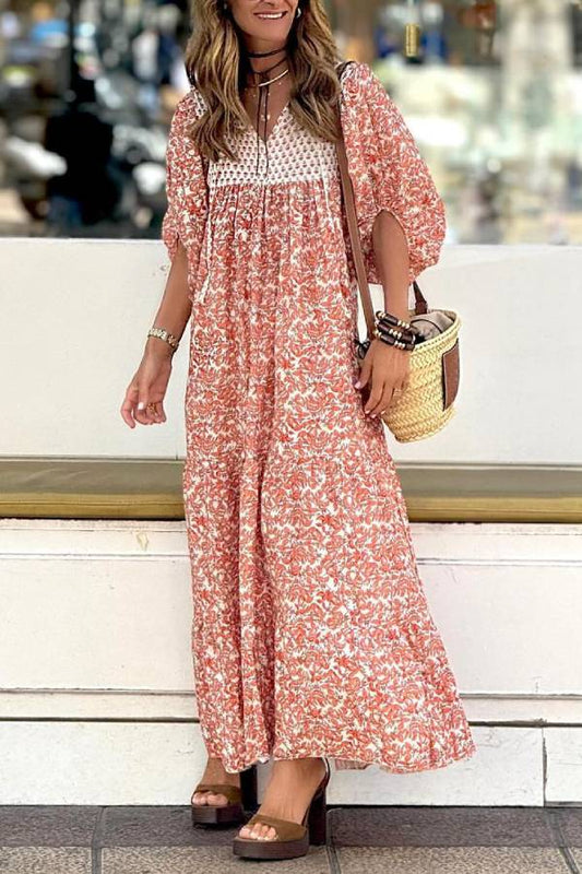 CM | Boheme Lifestyle maxi vestido estampado con mangas abullonadas sueltas