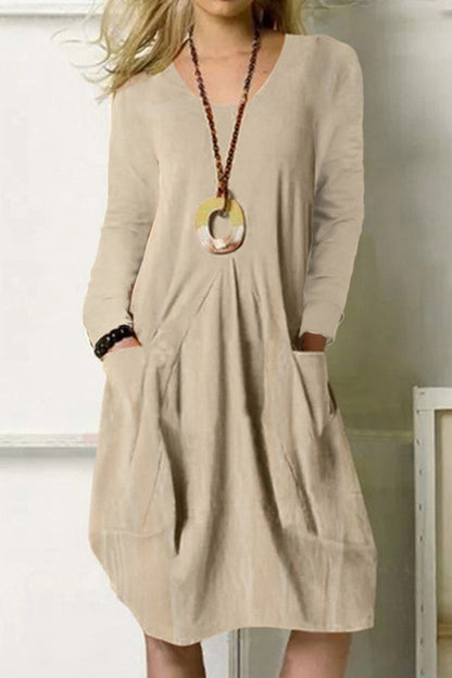 CM | Loose Casual Vestido Largo Unicolor Vestido Bolsillo