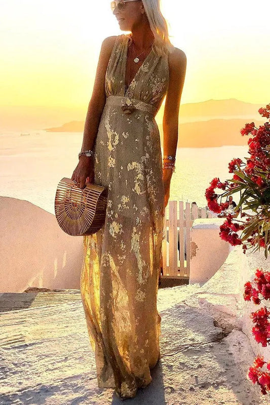 CM | Golden Sunset Stories maxi vestido con escote en V