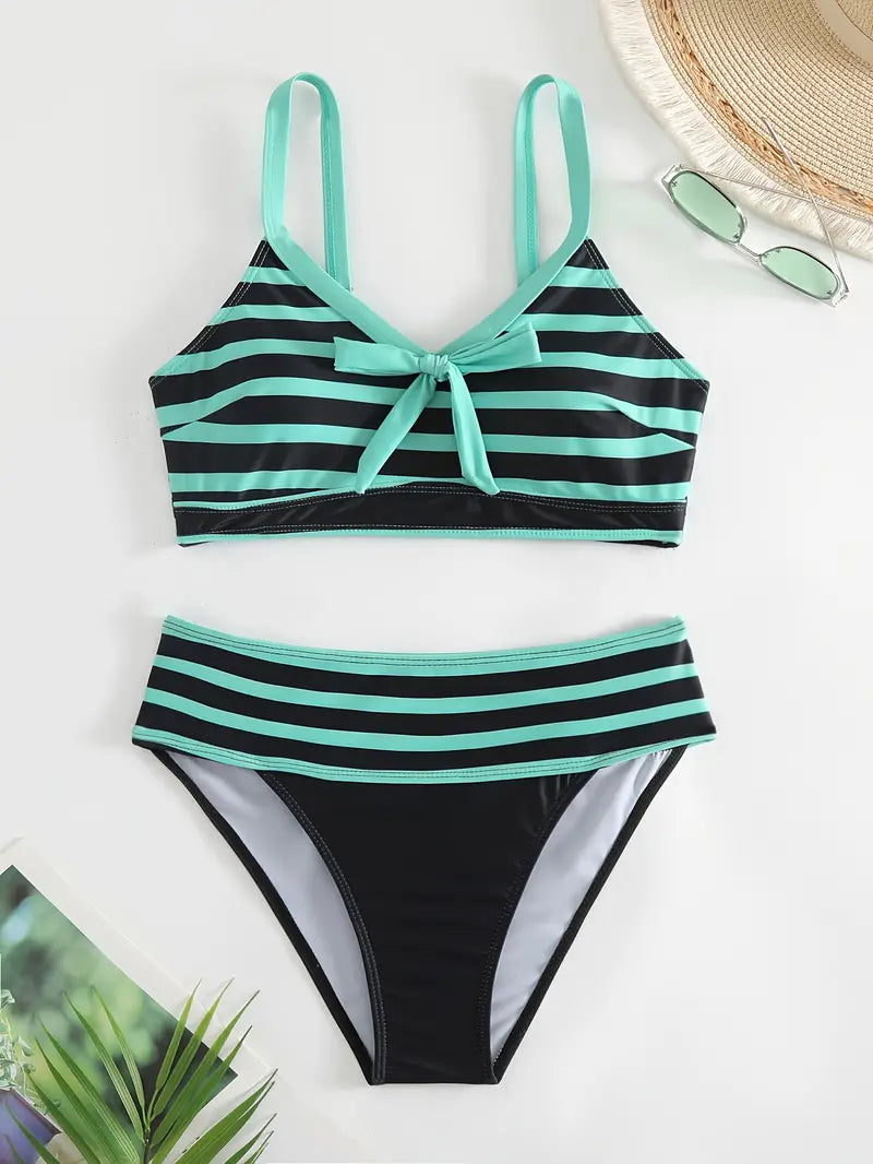 CM | Bikini sexy con estampado de rayas y nudo en V