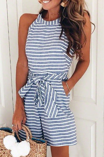 CM | Casual Patchwork Vendaje con Cinturón Cuello O Monos Sueltos (5 Colores)