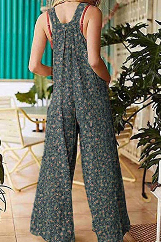 CM | Casual Floral Split Joint Pocket Square Collar Regular Jumpsuits