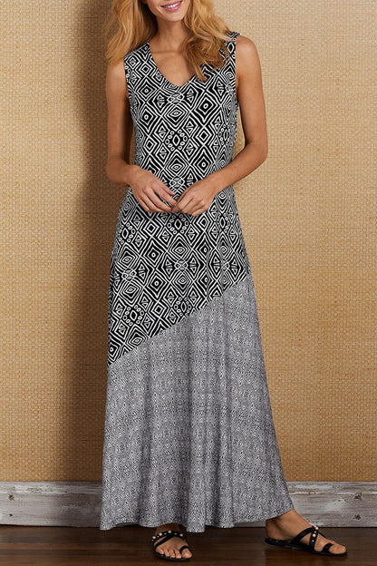 CM | Vestido largo fluido con estampado en contraste
