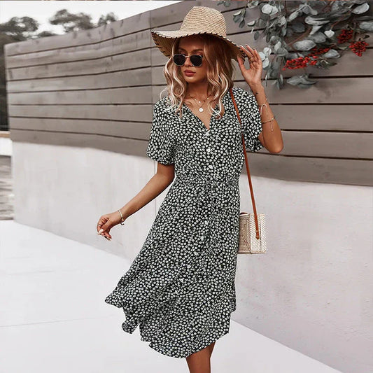 CM | vestido midi de mujer chic con botones