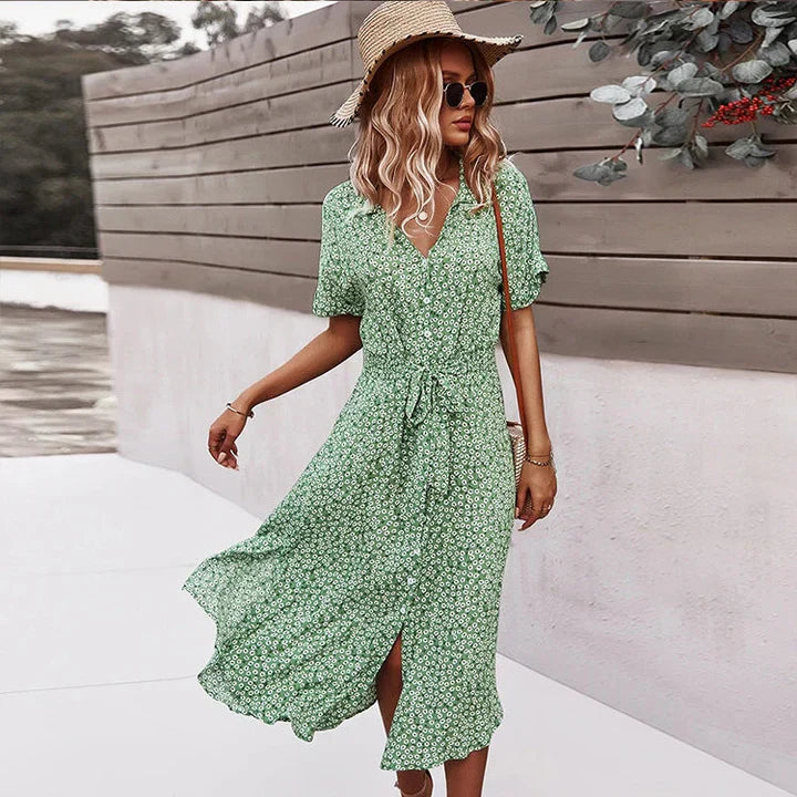 CM | vestido midi de mujer chic con botones