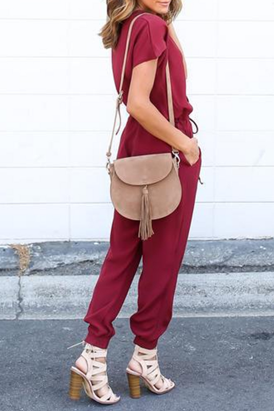 CM | Casual Street Solid Frenulum V Neck Jumpsuits(3 colors)
