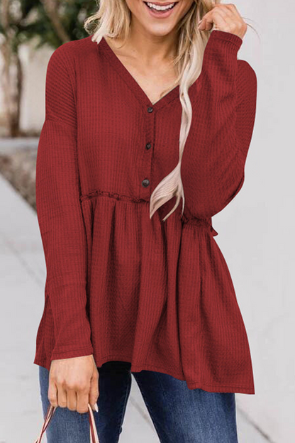 CM | Blusa casual con cuello en V y manga larga para mujer
