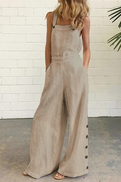 CM | Casual Solid Buckle Square Collar Regular Jumpsuits (5 Colores)