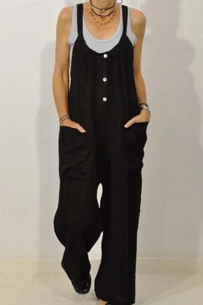 CM | Casual Solid Patchwork U Neck Loose Jumpsuits