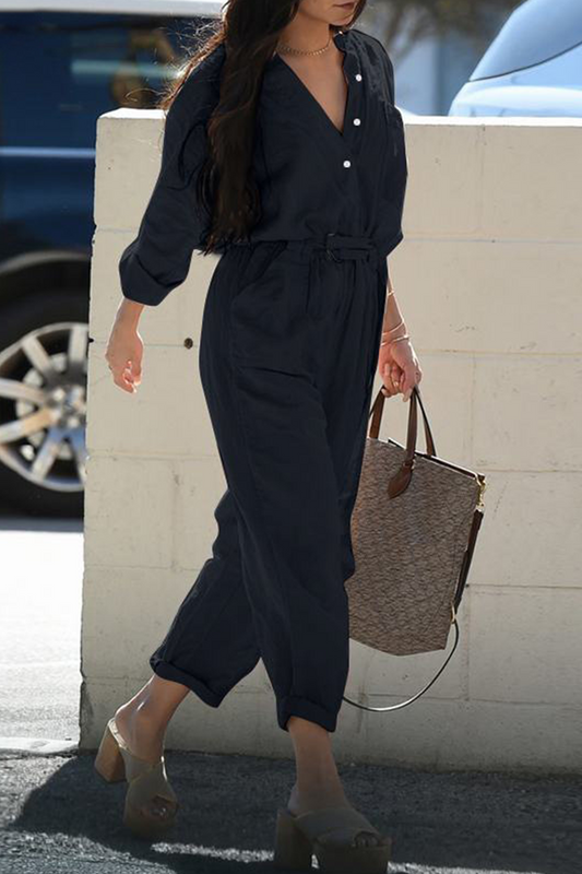 CM | Casual Solid Patchwork V Neck Harlan Jumpsuits(3 Colours)