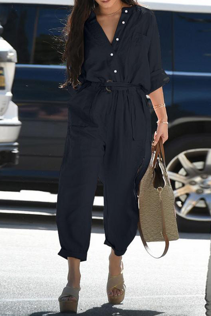 CM | Casual Solid Patchwork V Neck Harlan Jumpsuits(3 Colours)
