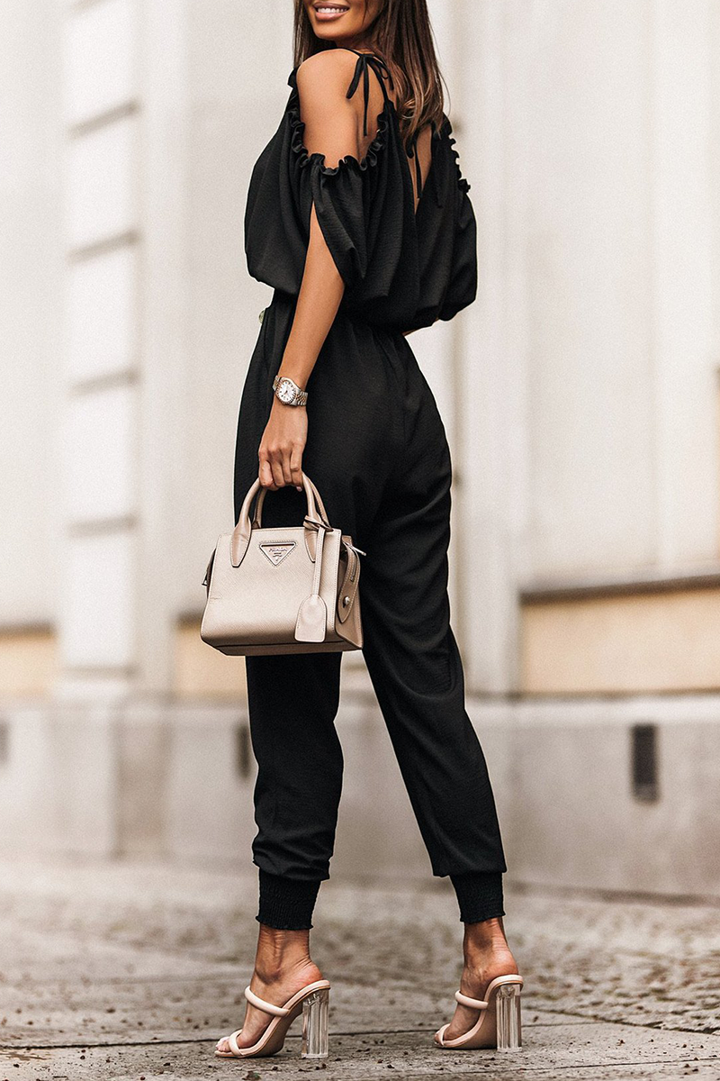 CM | Casual Solid Patchwork V-Neck Harlan Jumpsuits