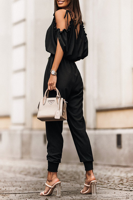 CM | Casual Solid Patchwork V-Neck Harlan Jumpsuits