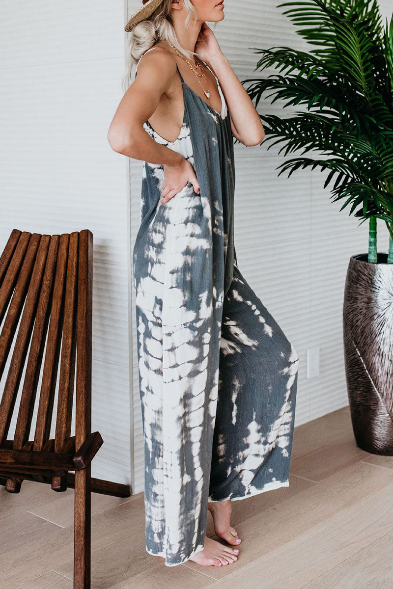 CM | Casual Patchwork Tie-dye Spaghetti Strap Straight Jumpsuits(10 colors)