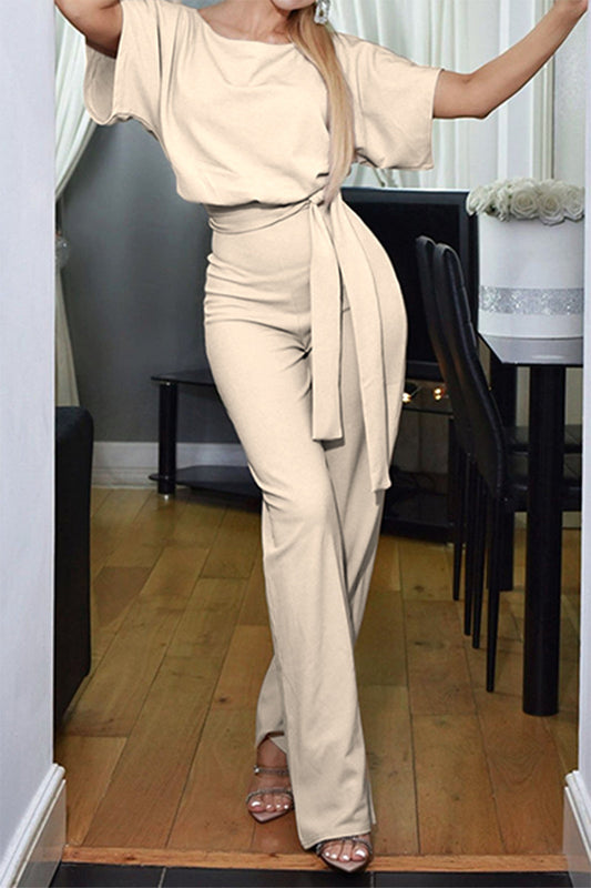 CM | Casual Elegante Solid Patchwork Strap Design O Neck Straight Jumpsuits (6 Colores)
