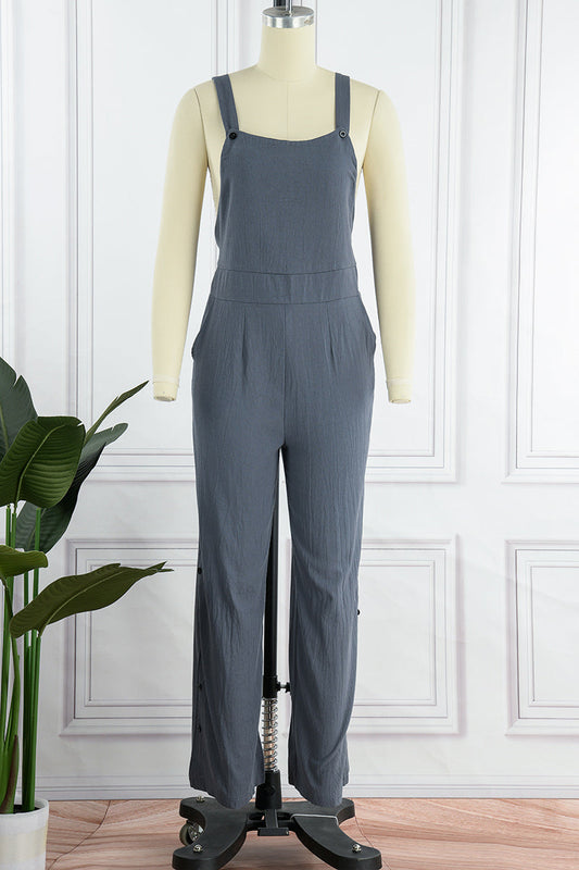 CM | Casual Solid Buckle Square Collar Regular Jumpsuits (5 Colores)