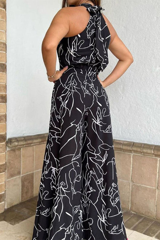 CM | Casual Simplicity Print Patchwork Frenulum Halter Loose Jumpsuits (9 Colores)