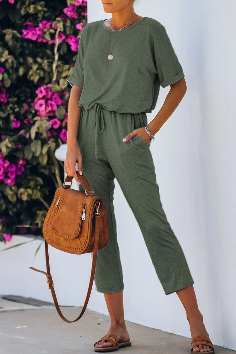 CM | Casual simplicidad color sólido O cuello regular monos (5 colores)