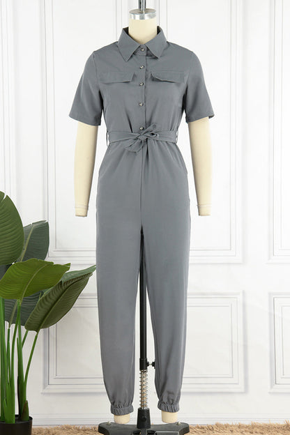 CM | Casual Diario Sólido Frenillo con Cinturón Cuello vuelto Regular Jumpsuits(10 Colours)