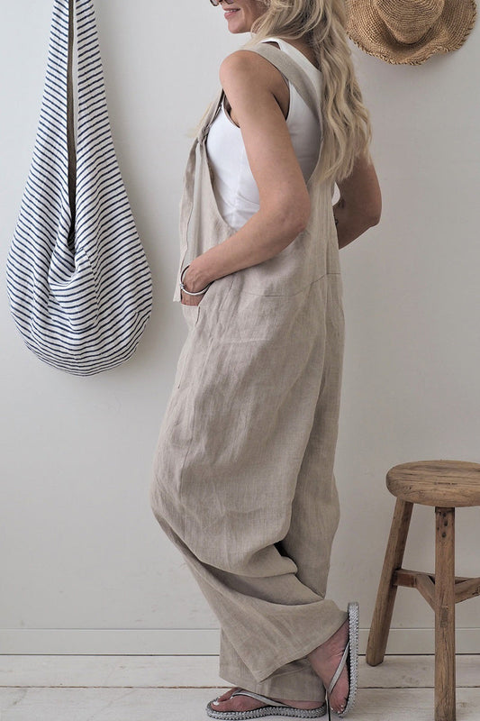 CM | Casual Solid hacer viejo patchwork cuello cuadrado monos sueltos (5 colores)