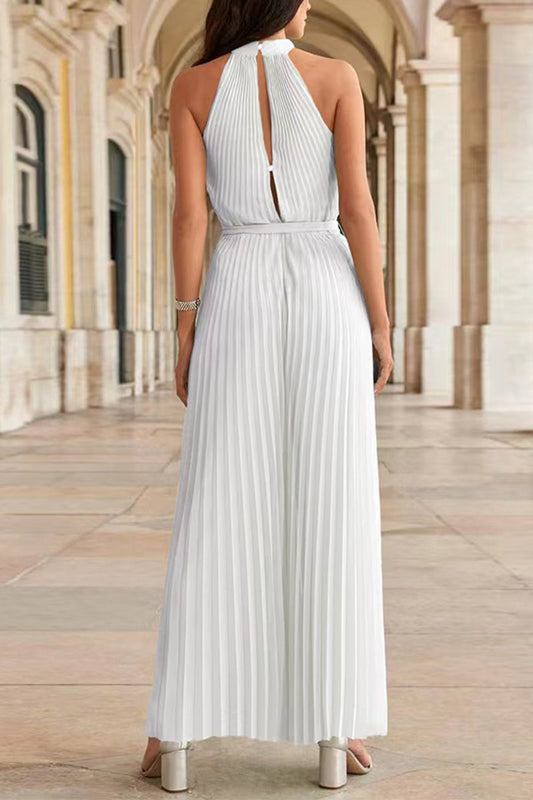 CM | Casual Simplicity Solid Frenulum Pleat Halter Loose Jumpsuits (6 Colores)