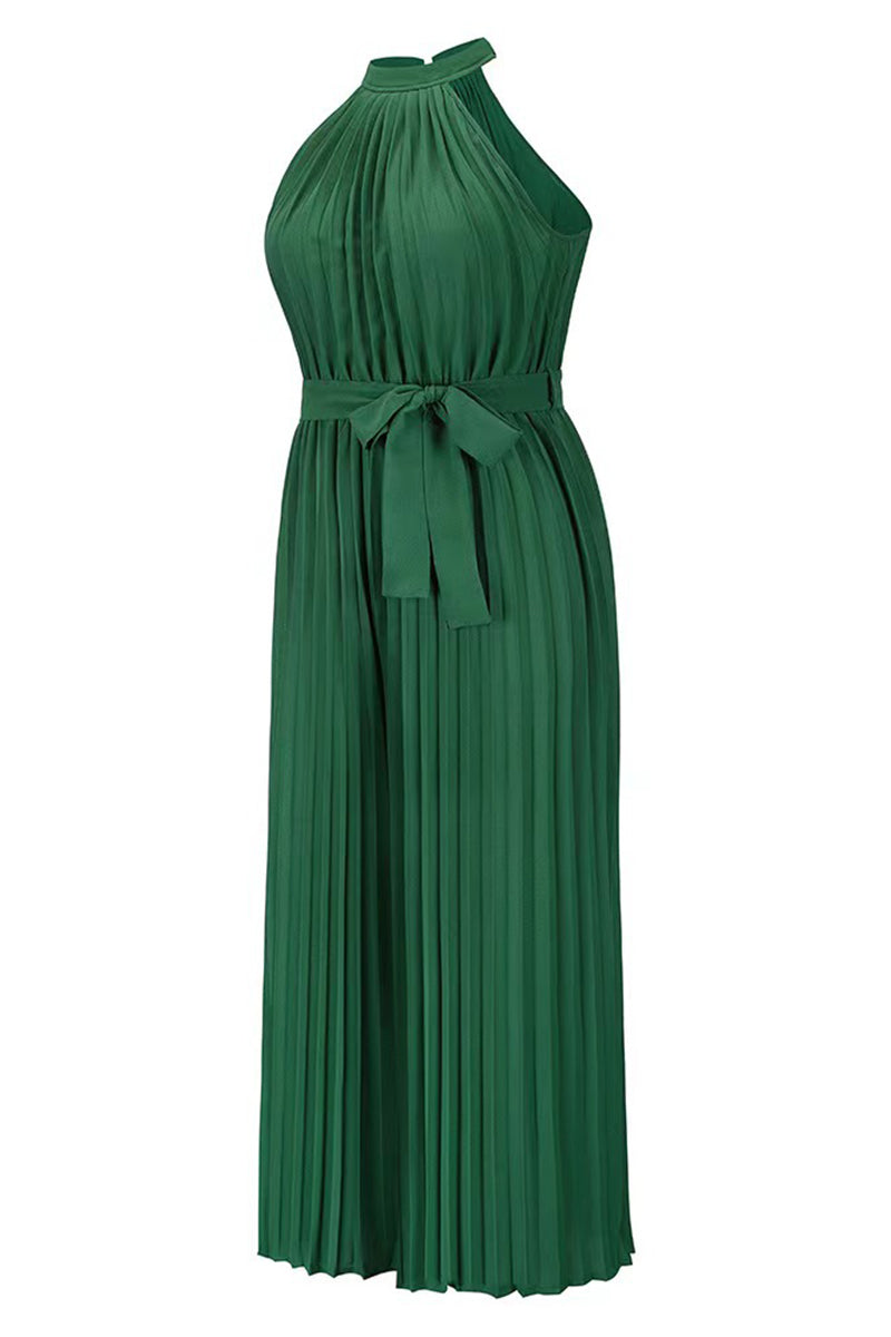CM | Casual Simplicity Solid Frenulum Pleat Halter Loose Jumpsuits (6 Colores)