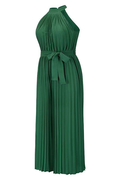 CM | Casual Simplicity Solid Frenulum Pleat Halter Loose Jumpsuits (6 Colores)