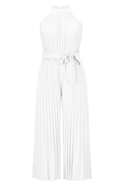 CM | Casual Simplicity Solid Frenulum Pleat Halter Loose Jumpsuits (6 Colores)