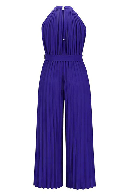 CM | Casual Simplicity Solid Frenulum Pleat Halter Loose Jumpsuits (6 Colores)