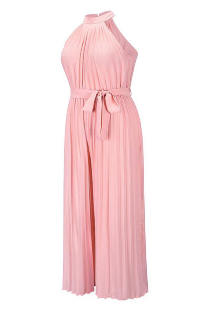 CM | Casual Simplicity Solid Frenulum Pleat Halter Loose Jumpsuits (6 Colores)