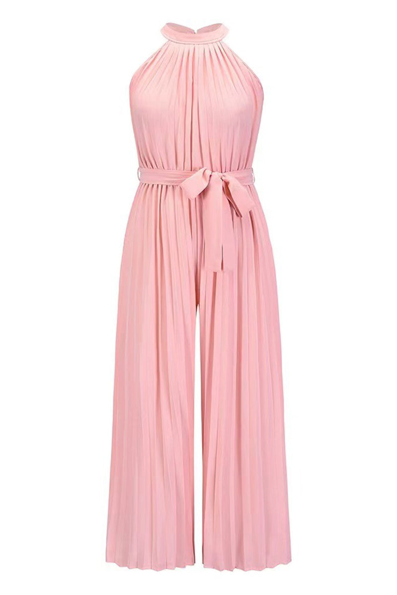 CM | Casual Simplicity Solid Frenulum Pleat Halter Loose Jumpsuits (6 Colores)