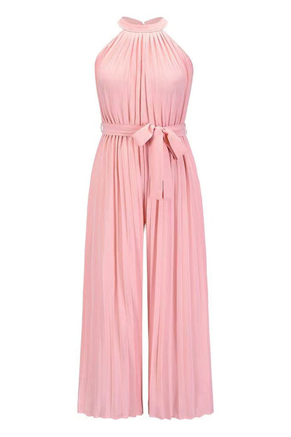 CM | Casual Simplicity Solid Frenulum Pleat Halter Loose Jumpsuits (6 Colores)