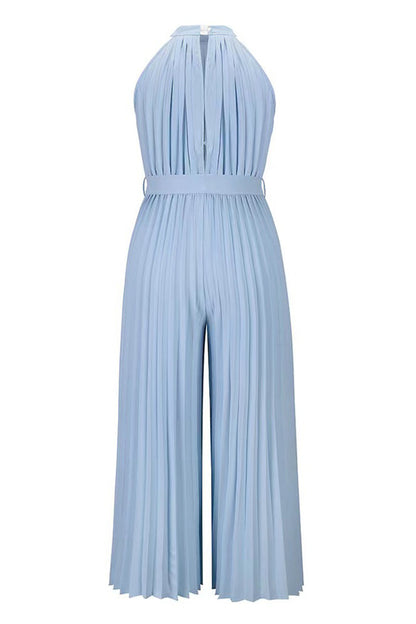 CM | Casual Simplicity Solid Frenulum Pleat Halter Loose Jumpsuits (6 Colores)
