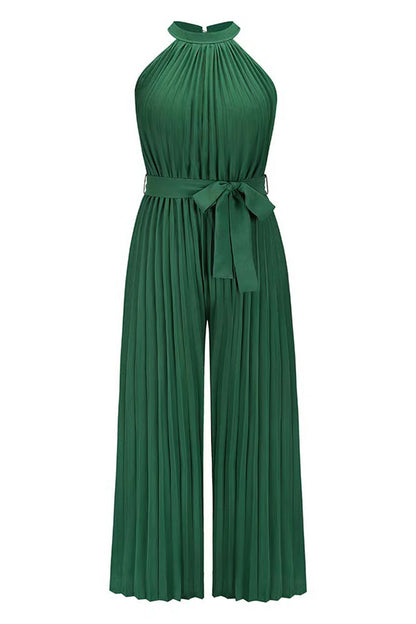CM | Casual Simplicity Solid Frenulum Pleat Halter Loose Jumpsuits (6 Colores)