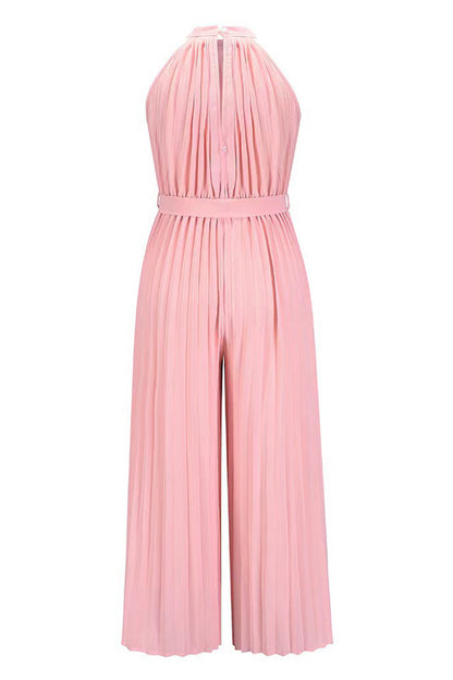 CM | Casual Simplicity Solid Frenulum Pleat Halter Loose Jumpsuits (6 Colores)