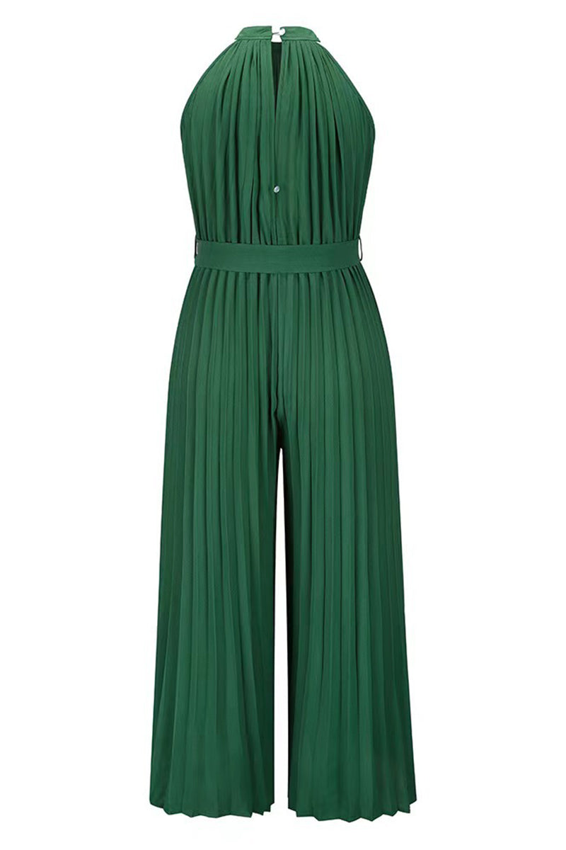 CM | Casual Simplicity Solid Frenulum Pleat Halter Loose Jumpsuits (6 Colores)