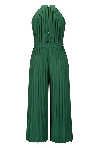 CM | Casual Simplicity Solid Frenulum Pleat Halter Loose Jumpsuits (6 Colores)