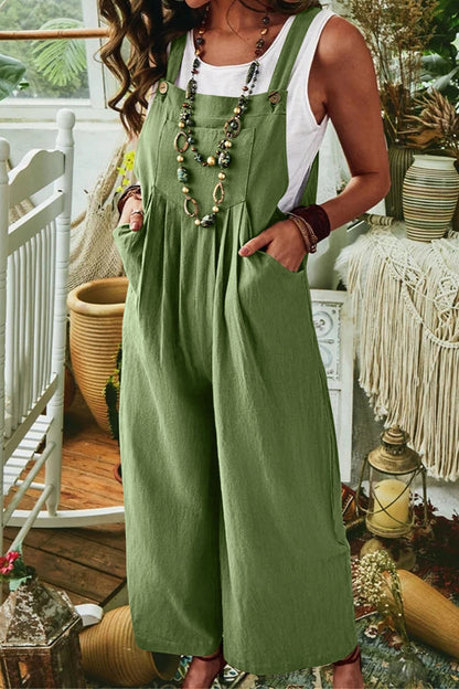 CM | Casual calle sólido bolsillo cuadrado cuello suelto monos (7 colores)