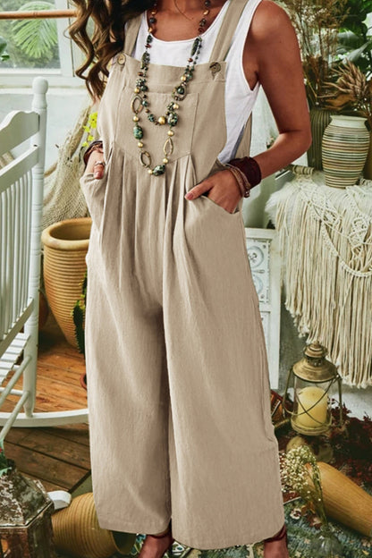 CM | Casual calle sólido bolsillo cuadrado cuello suelto monos (7 colores)