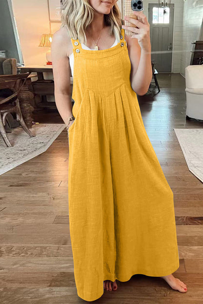 CM | Casual calle sólido bolsillo cuadrado cuello suelto monos (10 colores)