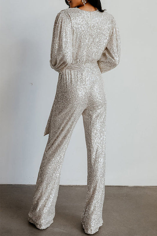 CM | Casual Elegante Sólido Lentejuelas V Cuello Regular Jumpsuits(3 Colours)