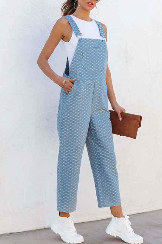 CM | Casual Street Print Bolsillo Cuello Cuadrado Monos vaqueros sin mangas y holgados