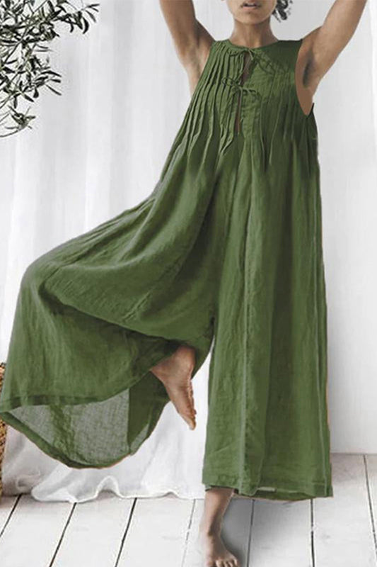CM | Casual Holiday Solid Frenulum O Neck Loose Jumpsuits