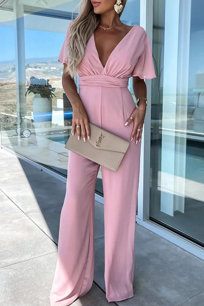CM | Casual Elegante Color Sólido Cuello en V Regular Jumpsuits