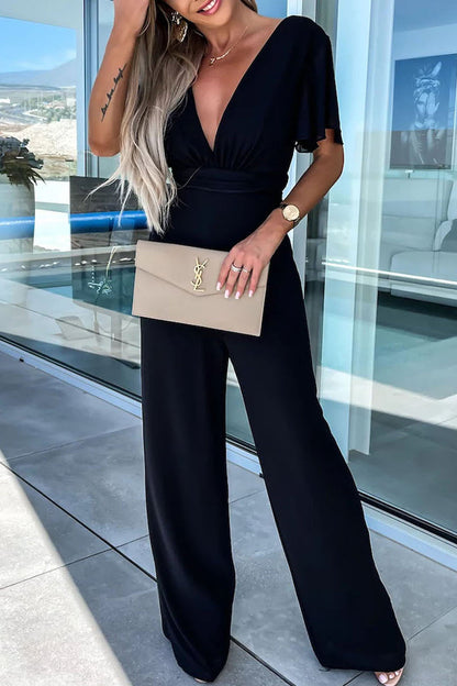 CM | Casual Elegante Color Sólido Cuello en V Regular Jumpsuits