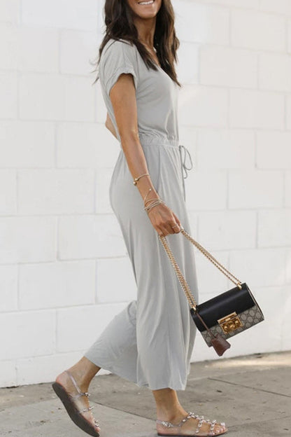CM | Casual Daily Solid Pocket Frenulum V Neck Jumpsuits